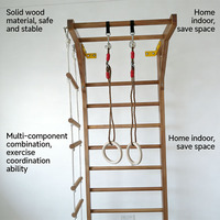 Structure d'escalade murale en bois pour enfants avec échelle en corde et anneaux - Gymnase mural 3-en-1 pour la maison, la maternelle et la crèche