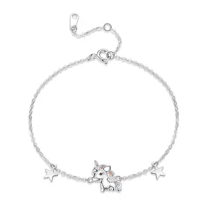 2024 Fine Jewelry unicorn bracelet 925 Sterling Silver colorful Adjustable Chain cute animal Bracelet making 925 jewelry