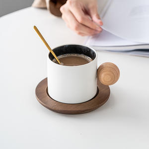 Grande tasse à latte à large ouverture avec petite poignée en forme de boule, tasse à eau en céramique pour le bureau, tasse à café assortie aux couleurs - Product Image 3