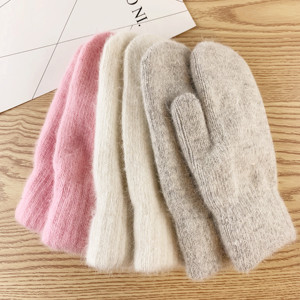 Gants chauds en forme de lapin pour femmes, moulant, personnalisé, pour l'<span class=keywords><strong>hiver</strong></span>, couleur unie, pour tous les doigts, Version coréenne - Product Image 1