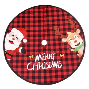 Senmasine 122cm Merry Christmas Non Woven Fabric Beautiful Velvet Printed Snowman Deer Black And Red Plaid Tree Skirt suppliers