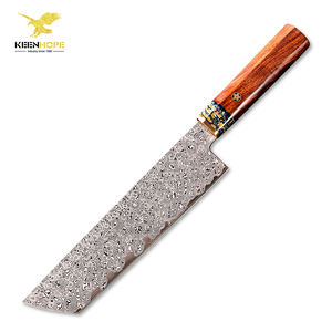 KEENHOPE Artesanato 89 Camadas de Aço Damasco VG10 Japonês 8 Polegada Nakiri Faca Latão Enlayed Wooly Pedra EUA Deserto Ironwood - Product Image 1
