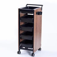 Chariot de coiffure multifonctionnel à 6 niveaux en bois grainé, chariot à outils poussé à la main pour salons de beauté et barbiers