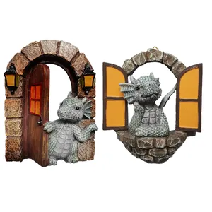 Sculpture de dinosaure ouverture porte Figurine résine Dragon escalade fenêtres Statue jardin décor cour ornements