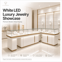 Moderne Weiße Schmuck-Vitrine mit LED-Beleuchtung, Luxuriöser Glas-Verkaufsschrank für Boutiquen