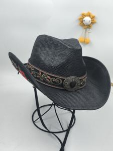 Sombrero de Paja Estilo Vaquero Personalizable al por Mayor, Ala Moldeable, Transpirable, Cómodo, para las Cuatro Estaciones, Unisex, Casual, para Esquí, Pesca, Pintura - Product Image 2