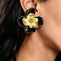 Boucles d'oreilles clous vintage 3D fleur de camélia pour femme, émail coloré, grandes boucles d'oreilles florales tendance, bijoux de mode en gros