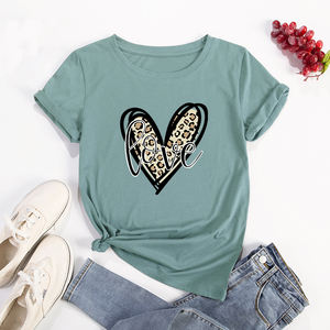 <span class=keywords><strong>T</strong></span>-<span class=keywords><strong>shirt</strong></span> da <span class=keywords><strong>donna</strong></span> in <span class=keywords><strong>cotone</strong></span> 100% bianco del fornitore Ebay di <span class=keywords><strong>alta</strong></span> <span class=keywords><strong>qualità</strong></span> con lettere d'amore Casual a collo d'amore con stampa grafica leopardata - Product Image 1