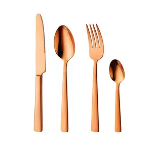 High Mirror Polishing Knife Spoon Fork Set Gold Plated Rose Copper Cutlery Set