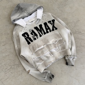 Sweat à capuche zippé RAMAX OEM 500 GSM personnalisé avec logo, 100% coton peigné, épaules tombantes, effet délavé et vieilli - Product Image 2