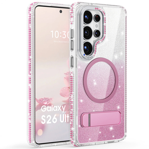 Coque <span class=keywords><strong>de</strong></span> téléphone pour Samsung S26 Ultra avec support magnétique intégré, antichoc, design diamant scintillant, compatible Samsung S25 S24 S23 Ultra - Product Image 1