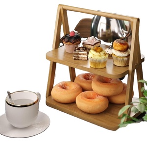 Wholesale Simple Natural <strong>Bamboo</strong> 2-Tier Fruit and Vegetable Rack Double Tier Display Rack for Cake Fruit for Home or <strong>Store</strong> Use - Product Image 1