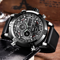 Montre Homme Tendance Marque Personnalisée Montre Analogique Numérique en Acier Cuir à Quartz pour Hommes
