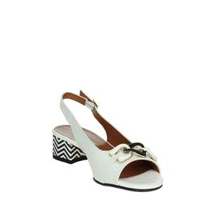 Donna Serena Women's Heeled <b>Sandal</b> White With Chevron Heel And Buckle Strap - Product Image 5