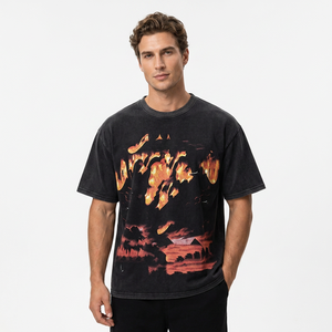 Camiseta de Manga Corta con Estampado de Dibujos Animados, Estilo Hip-Hop Urbano Americano, 280 Gramos de Algodón, Retro, Casual, Transpirable - Product Image 1