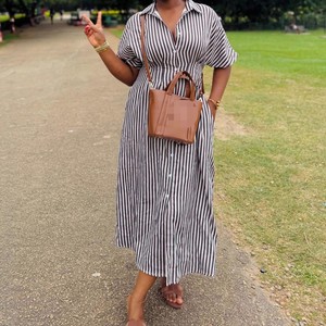 ชุดเดรสคาร์ดิแกนลายทางแขนสั้นทรงหลวมสไตล์แอฟริกันสำหรับผู้หญิง - แฟชั่นไซส์ใหญ่ - Product Image 5