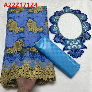 Bazin Riche ผ้าลูกไม้แอฟริกัน Bazin brode ลูกไม้กับหิน5 + 2หลาปักผ้าปักอย่างยั่งยืน - Product Image 5