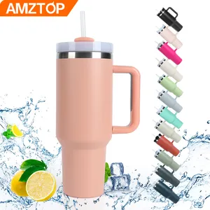 B80-0056 anpassbare 40oz isolierte Edelstahl-Reisebecher-Kaffeetasse mit Griff und Stroh-Quencher-Becher