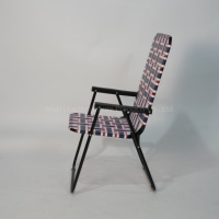 Chaise longue de plage d'été en métal et acier léger avec logo personnalisé avec accoudoirs rigides pour adultes à l'extérieur chaise attachée au ruban