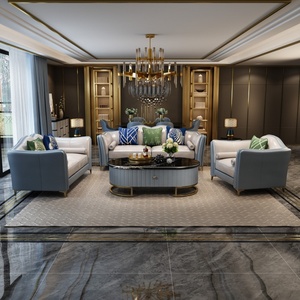 Sofá de cuero genuino moderno de lujo americano, conjunto de sala de estar de madera maciza cómoda para uso doméstico o hotelero - Product Image 1