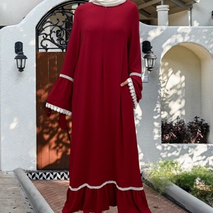Summer Lightweight Breathable Abaya Dress for Muslim Women with Front Zipper, Side Pockets & <b>White</b> <b>Lace</b> on Cuff (style 6770) - Product Image 1