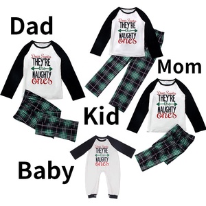 Noël nouveau décontracté vert <span class=keywords><strong>Plaid</strong></span> lettre correspondant tenues pour maman moi sexe neutre vêtements costume pour bébé garçons filles famille - Product Image 1