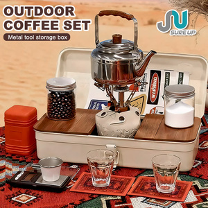 Portable Travel Coffee Set with Metal Toolbox 8-in-1 Outdoor Camping Kit, Folding <strong>Burner</strong>, <strong>Kettle</strong>, Cups, Scale, Waterproof Case - Product Image 5