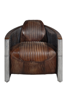 Fauteuil d'appoint Aviator Tomcat en cuir véritable et aluminium riveté, style industriel vintage, pour hôtel et salon