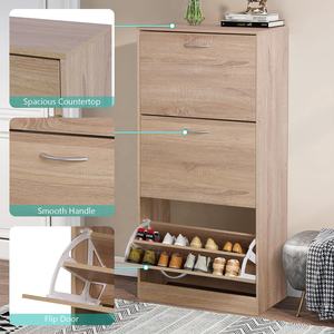 Modern 48 Pairs of <strong>Shoes</strong> Rattan Mdf Thin Drawer 3 Flip Doors Super <strong>Slim</strong> ultra Thin <strong>Shoe</strong> Rack Cabinet <strong>Cupboard</strong> with Natura Wood - Product Image 4