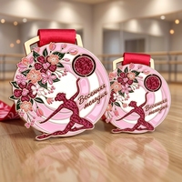 Medallas de Oro 3D Personalizadas para Gimnasia Rítmica y Fisicoculturismo, con Diseño de Flor Rosa y Brillantina Roja, para Danza y Carreras
