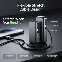Mini batterie externe portable avec câble Type C rétractable intégré, charge rapide bidirectionnelle 22,5 W, affichage numérique LED, idéale pour l'avion