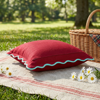 Housse de coussin décorative en coton brodé festonné, style bohème, pour canapé et lit, couleur unie