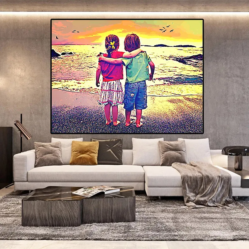 Quadri su tela ragazzo e ragazza astratti sul mare stampe su tela stampe su tela poster immagini colorate per la decorazione domestica della camera da letto