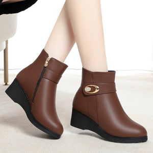 Xuanhui Ultima Tendenza Stile Britannico Stivaletti in Pelle Nera <span class=keywords><strong>con</strong></span> Punta Affusolata, <span class=keywords><strong>Tacco</strong></span> a Zeppa e Cerniera di Alta Qualità per Donna - Product Image 2
