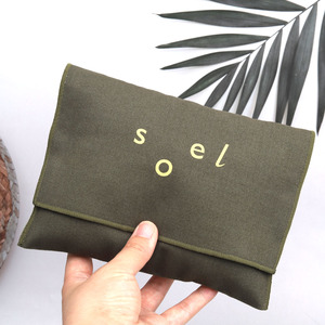 Eco Friendly Organic Custom Logo Printed Cotton Twill <b>Envelop</b> Bag Green Small Size for Cosmetic Shopping Gift Cloth Dust Pouch - Product Image 4