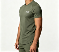 T-shirt de sport pour homme personnalisé OEM en Poly Spandex 140-180 GSM, coupe ajustée, respirant, avec fentes latérales, pour musculation et activités de plein air, certifié TUV, vente en gros