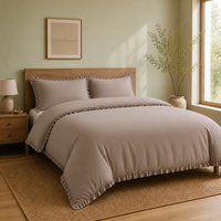 Ensemble de literie en coton pur à volants taupe, 3 pièces, housse de couette, drap, taies d'oreiller pour chambre à coucher, vente en gros