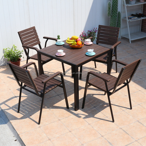 Juego de muebles de restaurante de madera <span class=keywords><strong>para</strong></span> exteriores, mesa de comedor y silla de jardín de metal y plástico <span class=keywords><strong>para</strong></span> patio de cafetería <span class=keywords><strong>para</strong></span> 4 y 6 <span class=keywords><strong>personas</strong></span> - Product Image 3