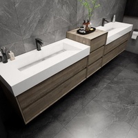 Meuble-lavabo moderne flottant à double vasque avec miroirs LED Poignée cachée Conception de comptoir en marbre