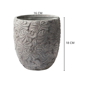 Vaso Decorativo in Cemento Stile Nordico Design Floreale Geometrico Grigio 18x16x16 Cm per Uso Interno ed Esterno - Product Image 2
