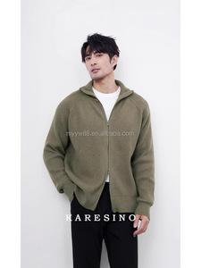 Cárdigan de punto a rayas para hombre, hecho a medida, de manga larga, estilo maduro, con cremallera, de poliéster/nailon, suéter de otoño con cuello alto - Product Image 4
