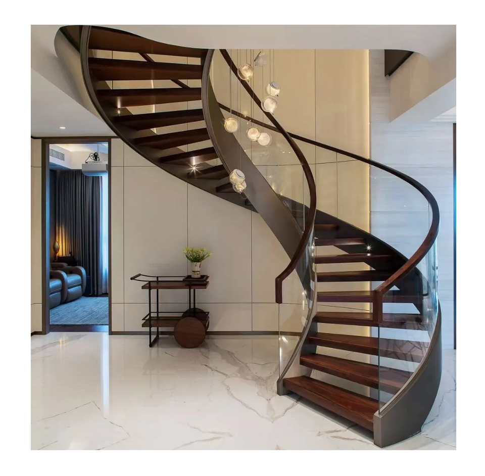 Modern Staircase Ideas with Metal Railing and Thick Wood Stair Tread ...