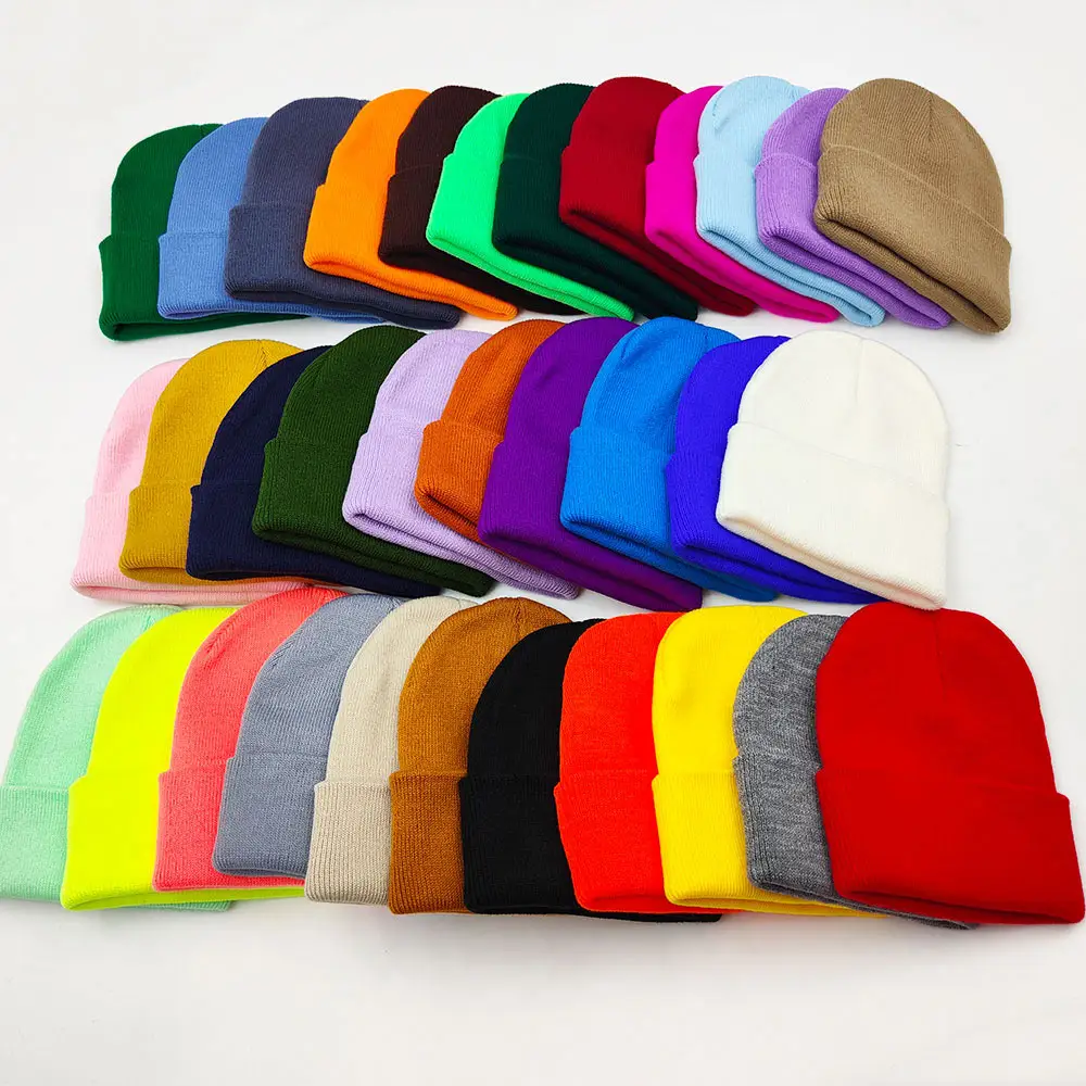 Chapéu de malha acrílico liso adulto unissex personalizado de alta qualidade preço de fábrica gorro de inverno
