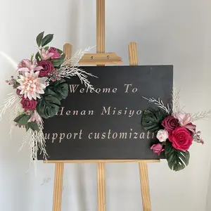 New Design Wedding Sign Flower Swag Welcome Sign Flowers Hot Pink Foam Flowers For Wedding