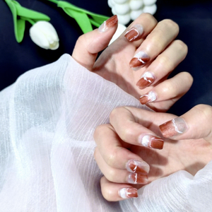 Set di Unghie Stile Francese 10 Pezzi Lunghezza Media Acrilico Fatto a Mano Multicolore Design Unghie Carino Stile Gotico Y2K - Product Image 1