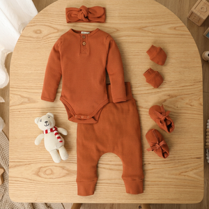 Ensembles de vêtements pour bébé en bambou biologique de qualité supérieure avec élasthanne, lot de 5 avec bandeau, Ginger Cot et Candy - Product Image 3