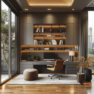 Customized Minimalist Style Study Room Bookcases and Resting Reading Space in Gray Tones - Product Image 6