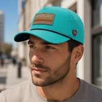 Casquette de golf personnalisée avec patch en caoutchouc perforé au laser, casquette de baseball à 5 panneaux à devant plissé, casquette de camionneur à séchage rapide