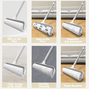 Removedor de Pelos de Cão Ecológico, Rolo Adesivo com Cabo Extensível, Capa de Poeira e Folha Plástica para Roupas - Product Image 6
