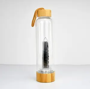 Bouteille d'eau en verre en pierre de gravier naturelle, infusée, cristaux, vente en gros, ml